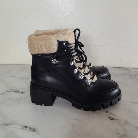 Steve BY Steve Madden Henlie Black Leather Boots 8.5 New With Box - Picture 1 of 6